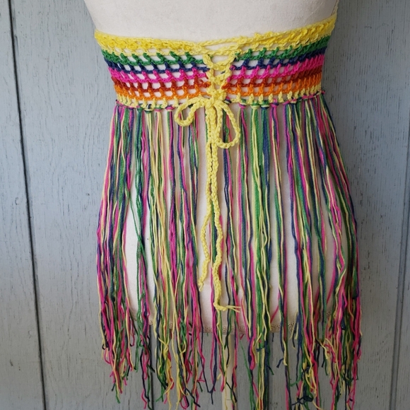 Tassels Crochet Bikini Top. Sexy Colorful Rainbow - Picture 7 of 14
